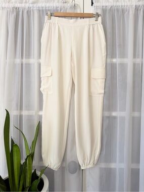 Joie 100% Silk Ivory Cargo Jogger Elastic Back Flat Waist Pants Size XS